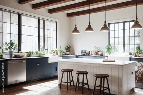 Canvas-taulu bright, spacious and modern farmhouse style kitchen