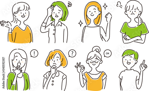 女性のポーズ 表情イラスト