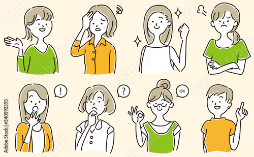 女性のポーズ 表情イラスト