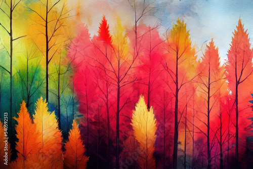 Beautiful Autumn Leaves Backgrounds - Aquarel Illustration