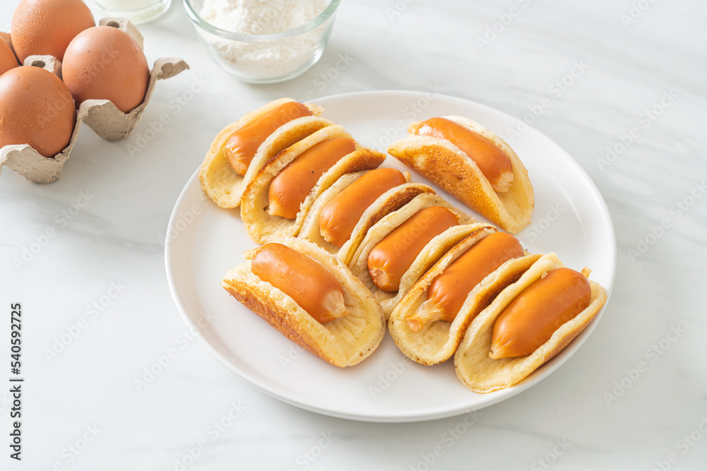 flat pancake roll with sausage flat pancake roll with sausage