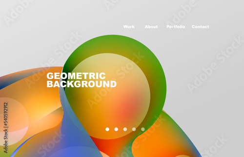 Landing page abstract liquid background. Flowing shapes, round design and circle. Web page for website or mobile app wallpaper
