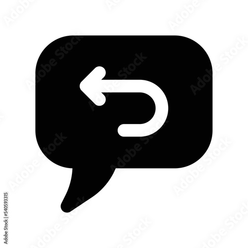Autoresponder or feedback message with speech bubble and turn back arrow in black outline style