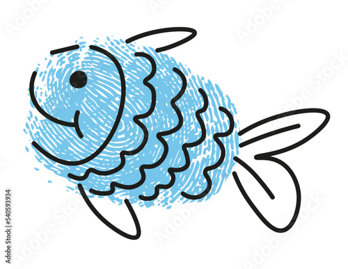 Thumbprint drawings of swimming aquatic fish