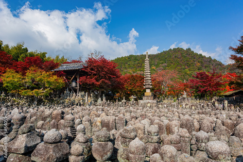 Sunny autumn landscape at Adashino Nenbutsu Ji photo