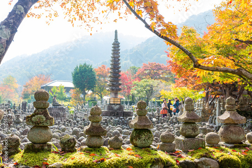 Sunny autumn landscape at Adashino Nenbutsu Ji photo