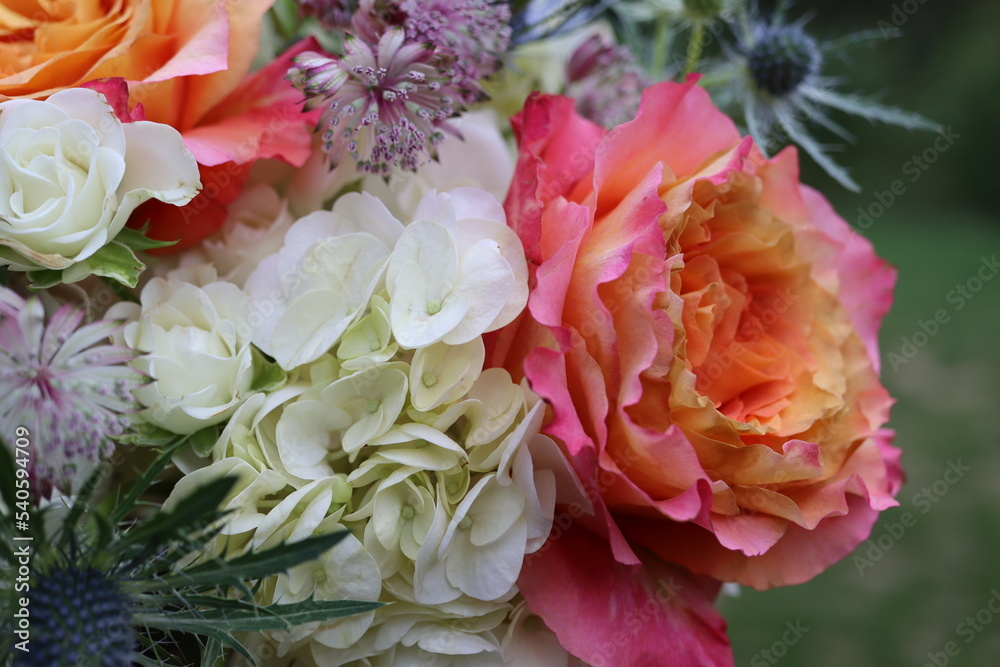 Closeup of a mixed flower arrangement