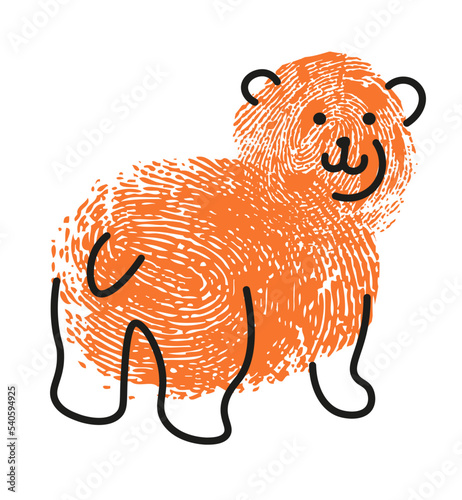 Thumbprint drawing of bear, mammal animal portrait