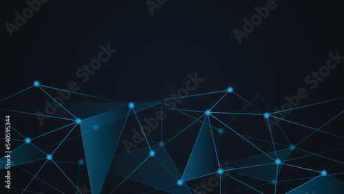Global network connection, digital technology and communication concept. Blue polygon template, Backdrop, Empty space, 3D illustration.