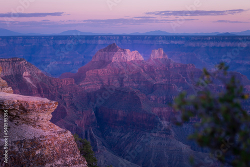 Grand Canyon north rim silhouette at golden sunset, Arizona, USA