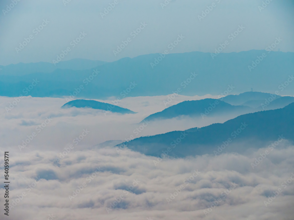 Aerial view of the beautiful sea of clouds around Mount Hiei