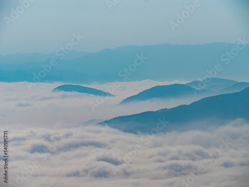 Aerial view of the beautiful sea of clouds around Mount Hiei