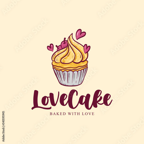Cupcake hand drawn logo vector illustration