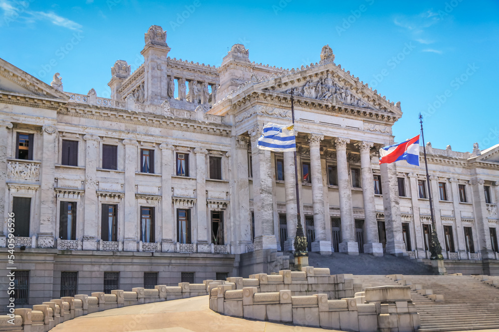 Parliament of Uruguay and national Flag , Montevideo, South America