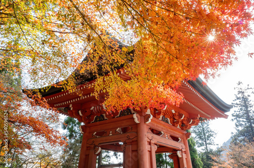 Sunny autumn landsacpe at East Pagoda Belfry of Mount Hiei photo