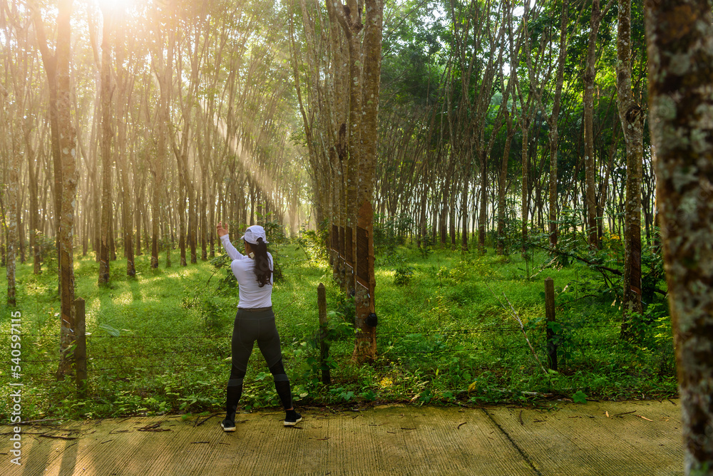 Obraz premium A woman runner streching before start running, morning outdoor activity