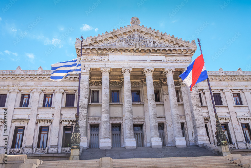 Parliament of Uruguay and national Flag , Montevideo, South America