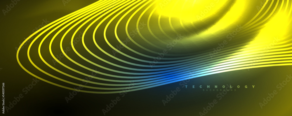 Techno neon wave lines, dynamic electric motion, speed concept. Templates for wallpaper, banner, background, landing page, wall art, invitation, prints Techno neon wave lines, dynamic electric motion, speed concept. Templates for wallpaper, banner, background, landing page, wall art, invitation, prints