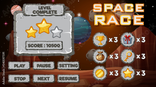 Space game background template and elements