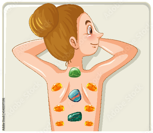Young woman with healing crystals on back