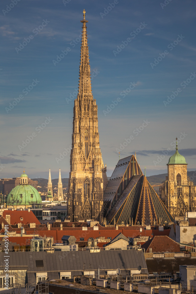 St. Stephen's Cathedral and Vienna old town cityscape at sunrise, Austria