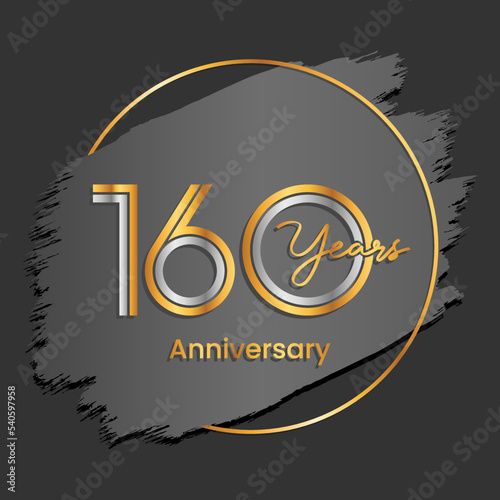 160th Anniversary. Anniversary logo design with gold and silver text isolated on abstract background for celebration event, invitation card, greeting card, flyer, banner, poster, vector illustration