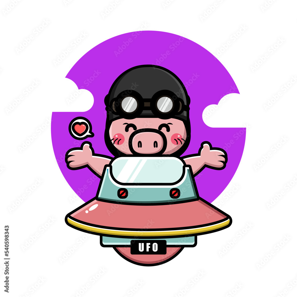 Cute pig on spaceship ufo
