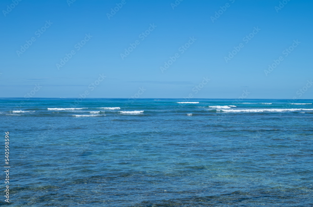 Blue Ocean and Sky with a Horizon in the Background.