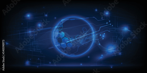 Vector illustrations of futuristic neon blue digital globe with flowing of digital data.Digital innovation communication and technology concepts. 