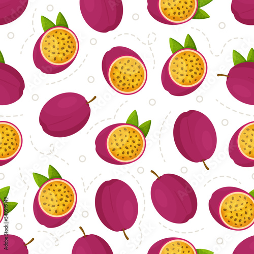 A juicy passion fruit pattern. Vector illustration of passion fruit pattern. Endless pattern of exotic fruits. 