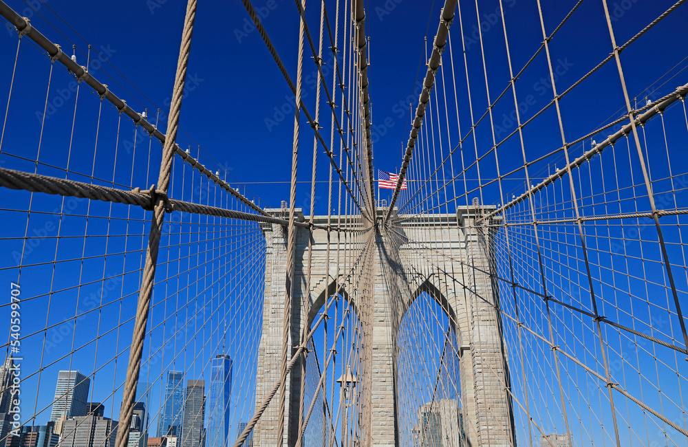 Fototapeta premium Brooklyn Bridge and Lower Manhattan skyline in New York City, USA