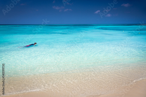 Aruba idyllic caribbean beach at sunny day, Dutch Antilles, Caribbean Sea photo