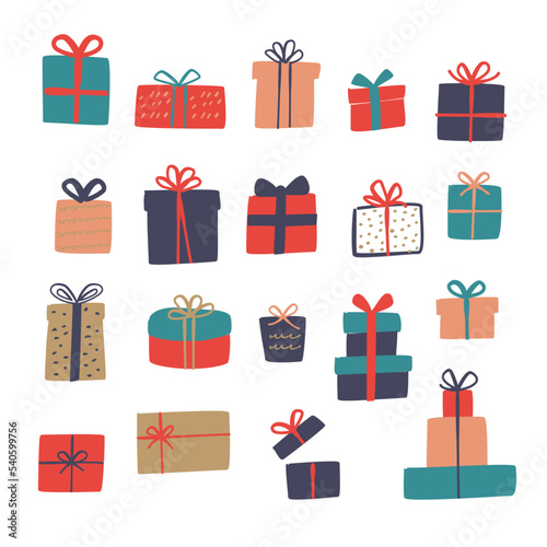 Vector hand drawn gift box illustration set