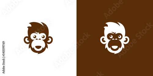 Brown and White Apes Chimpanzee Isolated Flat Minimalist Logo Icon