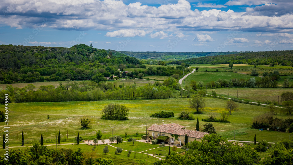 View on the countryside surrounding the medieval village of Lussan, in the south of France (Gard)