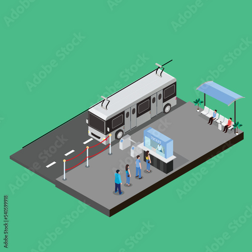 Electric bus stop isometric 3d vector concept for banner, website, illustration, landing page, flyer, etc.