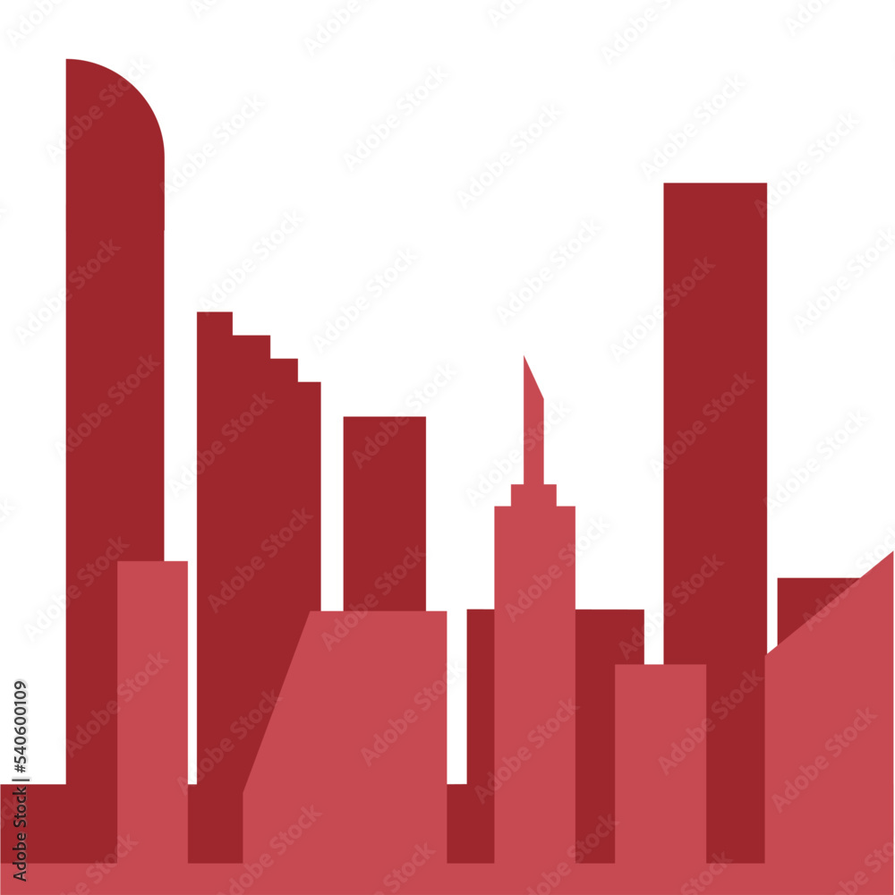 silhouette red city building in flat illustration vector, buiding cityscape design for background