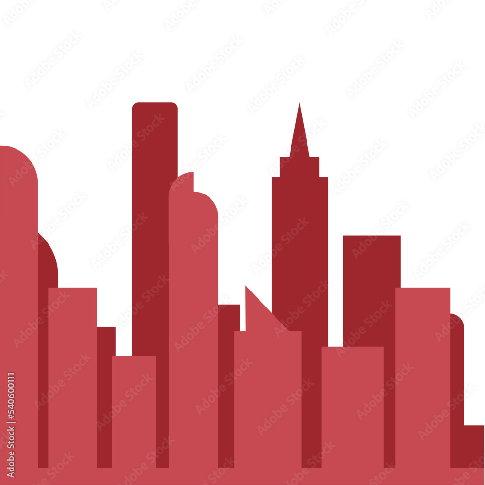 silhouette red city building in flat illustration vector, buiding cityscape design for background