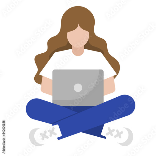 woman using laptop flat icon