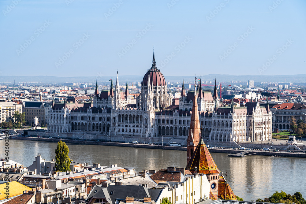 Hungarian Parliament Building, Viewed from Fisherman's Bastion.  Budapest, Hungary	
