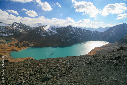 View of Lake Alakul, Kyrgyzstan.
