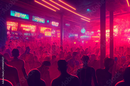 Crowded futuristic cyberpunk street and marketplace, Concept Art, Digital Illustration © Badger