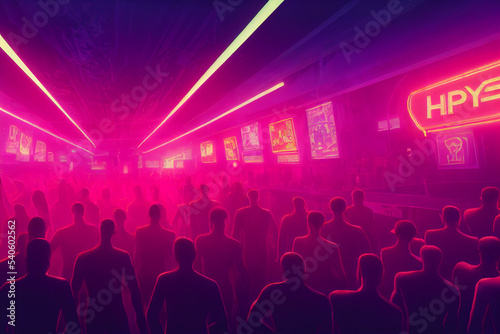 Crowded futuristic cyberpunk street and marketplace, Concept Art, Digital Illustration