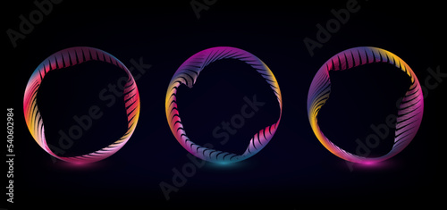 Abstract futuristic line round shape set pattern with mesh pattern design. Artwork neon style background.