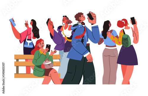 Teenagers and youth talking on smartphones vector