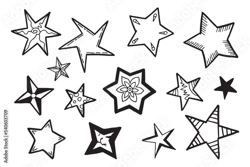 Starburst doodle set. Hand drawn star. photo