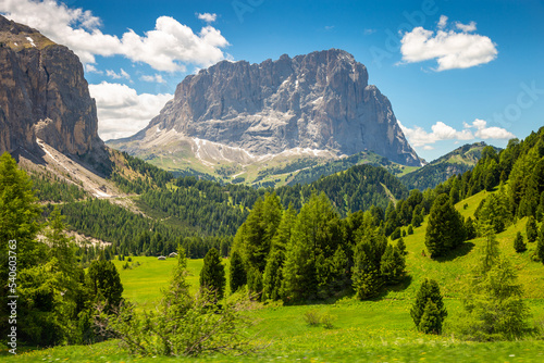 Langkofel and Gardena pass, Dolomites alpine landscape in Northern Italy © Aide