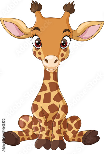 Cartoon funny little giraffe sitting