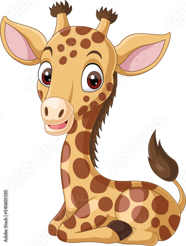 Cartoon funny little giraffe sitting