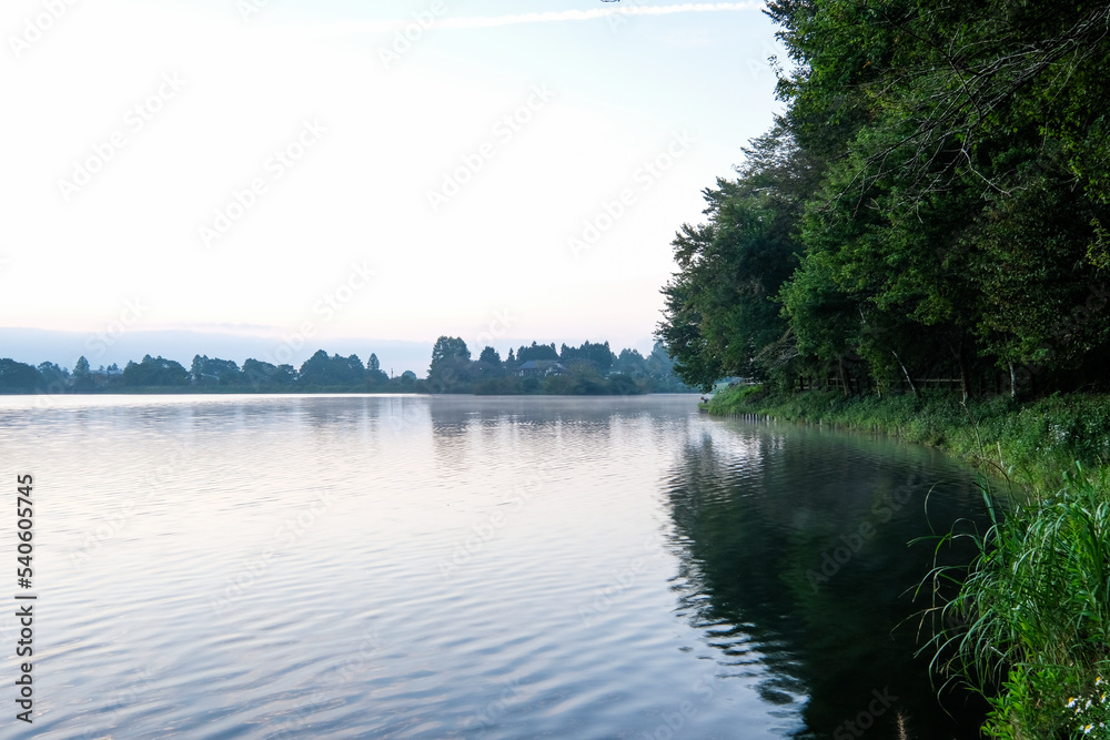 Obraz premium 早朝の静岡県富士宮市田貫湖の湖畔
